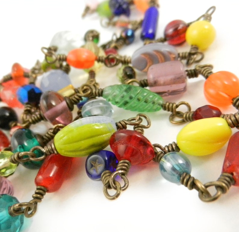 End of Day Necklace chain of beads Multicolored beaded chain boho handwired rainbow color necklace Long colorful bead necklace