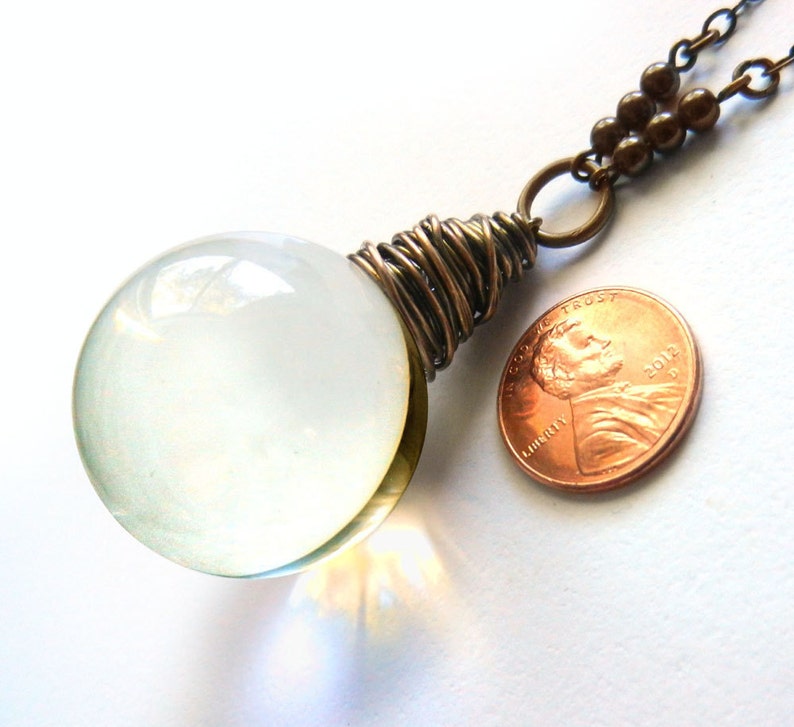 Crystal Ball Necklace Large Glass Ball Seer Stone Wire Etsy