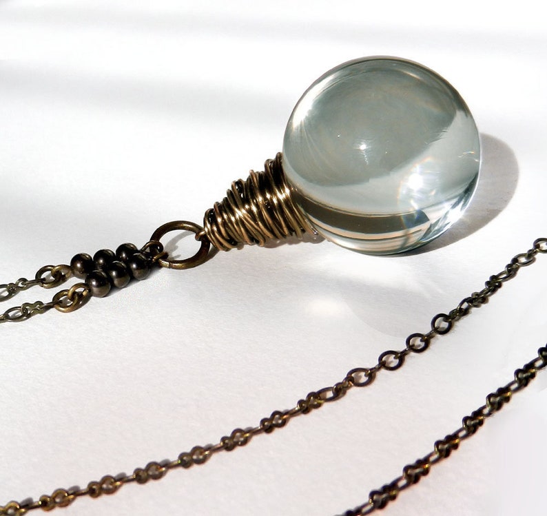 Crystal Ball Necklace Large Glass Ball Seer Stone Wire Etsy