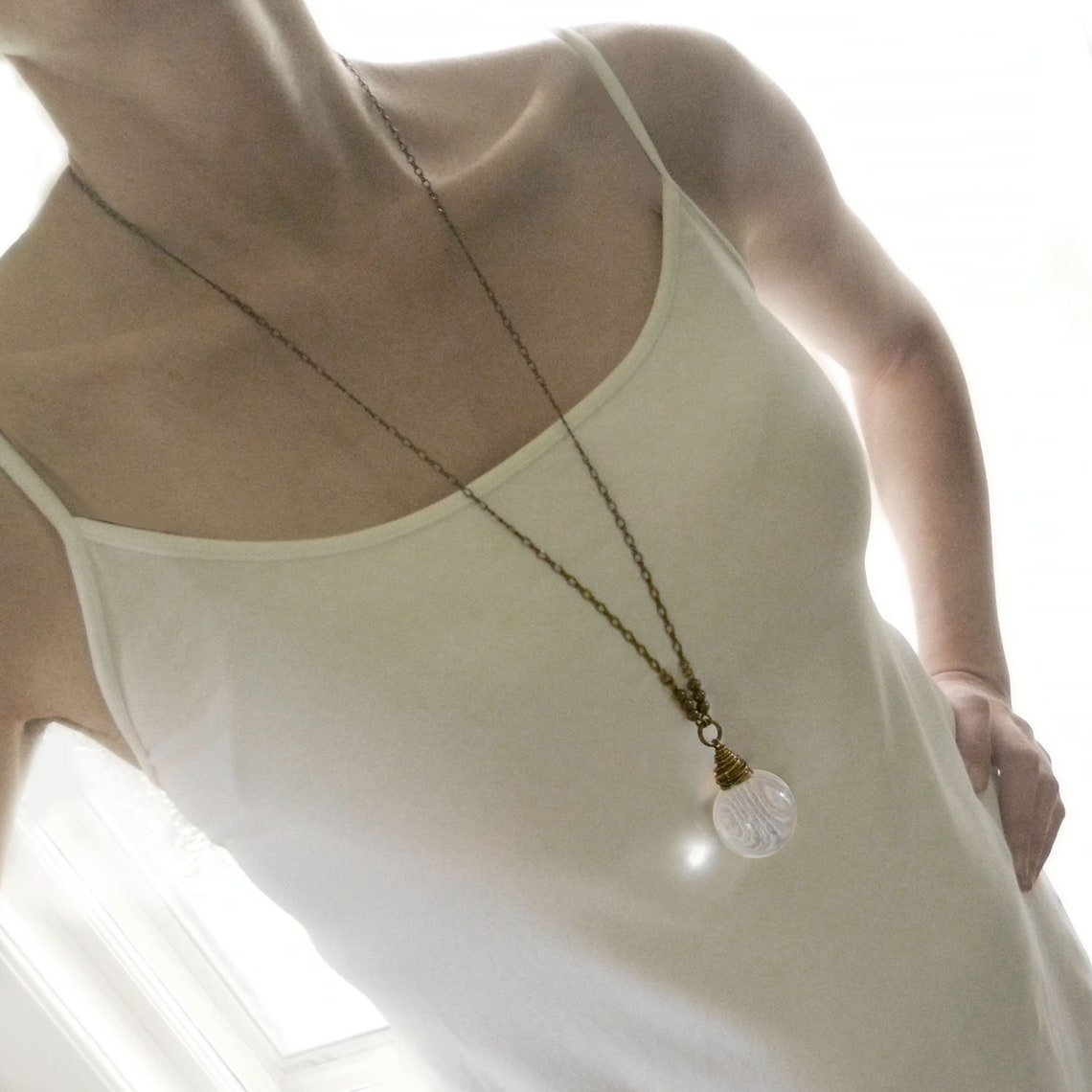 Crystal Ball Necklace Large Glass Ball Seer Stone Wire Etsy