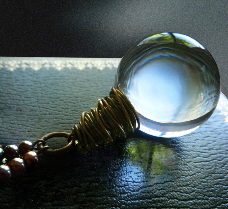 Crystal Ball Necklace Large Glass Ball Seer Stone Wire Etsy