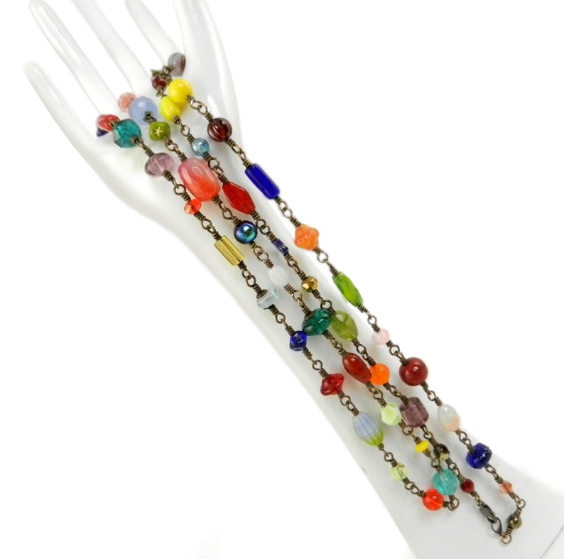 End of Day Necklace chain of beads Multicolored beaded chain boho handwired rainbow color necklace Long colorful bead necklace
