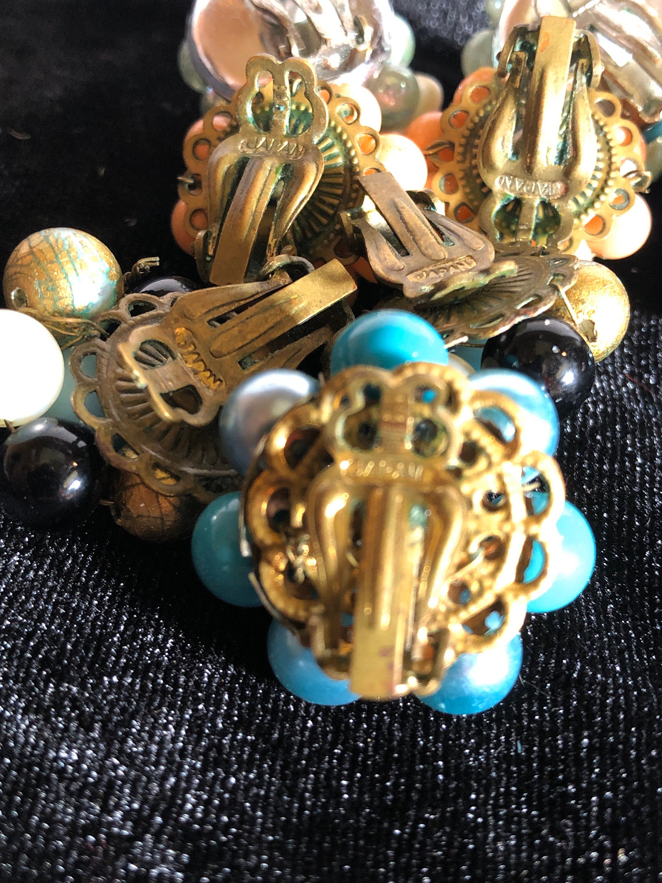 Lot of 7 vintage clipon earrings beads glass Made in Japan Etsy
