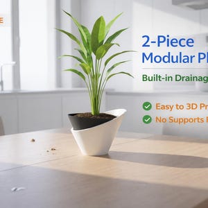 Maceta angular moderna STL / Diseño autodrenante de dos piezas (Descarga digital)