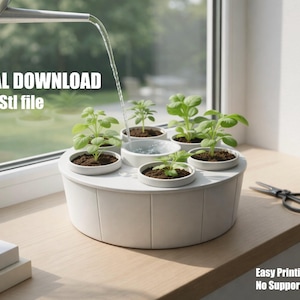 Self Watering Herb Planter STL – 6 Pot Modular Garden (Digital Download)