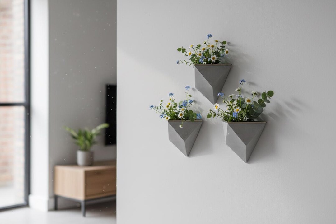 Triangular Planter Layout Geometric Wall Planter STL | Triangular Hanging Planter | Removable ...