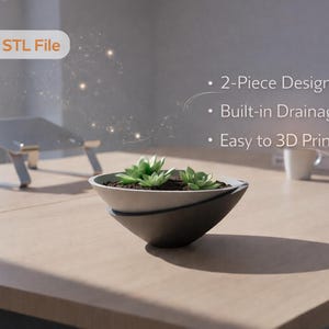 Moderner Sukkulenten Pflanzer STL | Zweiteilige Minimalschale mit Drainage (3D Druck File)