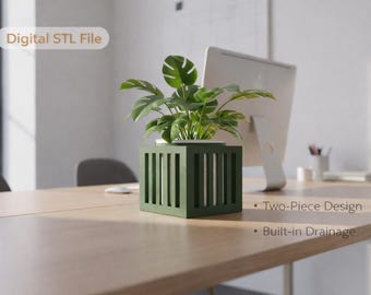Moderne quadratische Pflanzgefäß-STL-Datei | Dekorativer Übertopf für Innen