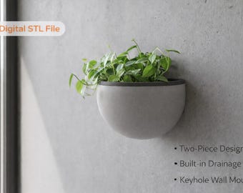Vaso de parede minimalista moderno STL com sistema de drenagem (Download digital)
