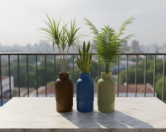 Minimalist Ribbed Planter Set STL | 3D Printable Home Decor (Digital Download)