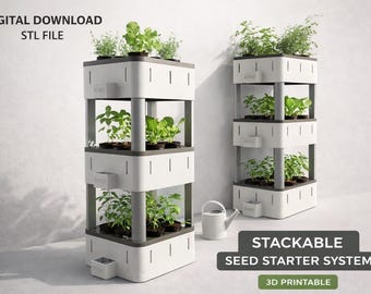 Stackable Seed Starter System STL – Self Watering Planter – Modular Vertical Garden – Support Free 3D