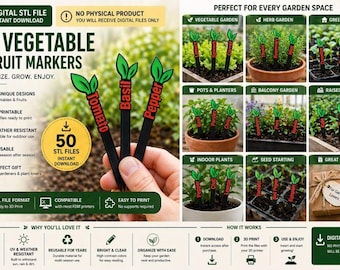 50 Plant Markers STL Set – Minimalist Garden Labels (Digital Download)