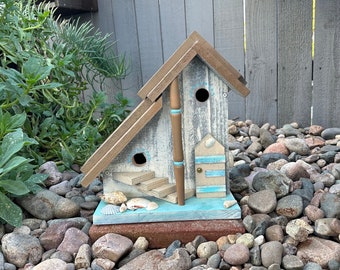 Large Post Mount Birdhouse, Rustic Unique Birdhouse, Cedar Wooden Birdhouse, Bird House Condo Coastal Birdhouse, Garden Birdhouse