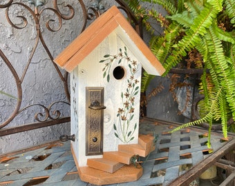 Rustic Birdhouse, Wooden Birdhouse, Handmade Birdhouse For Outdoors, Decorative Bird House, Functional Bird's House Hand Painted Flowers