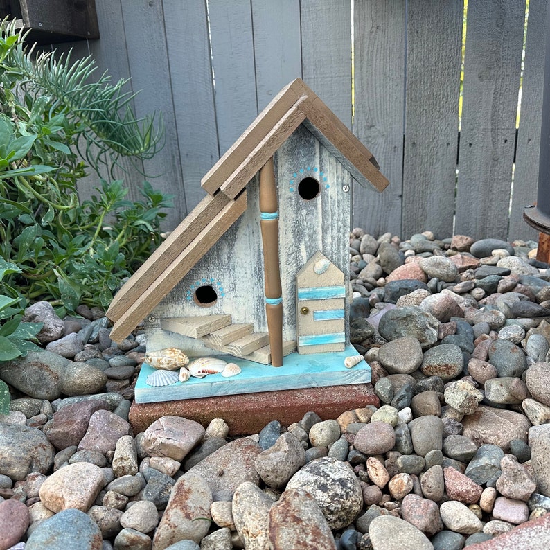 Large Post Mount Birdhouse, Rustic Mermaid Birdhouse, Cedar Wooden Birdhouse, Bird House Condo Coastal Birdhouse, Garden Birdhouse image 3