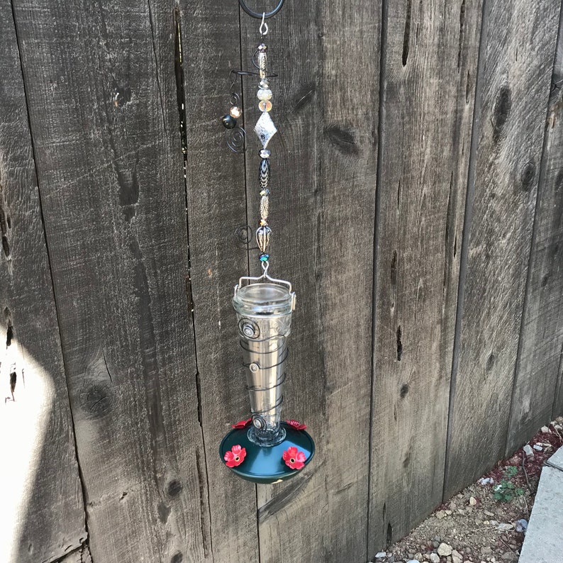 Glass Hummingbird Feeder Jeweled Wire Nectar Jar Bird Feeder Etsy