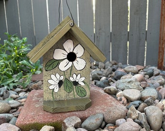 Hand Painted Birdhouse Garden Art, Functional Bird House, Outdoor Birdhouse, Hanging Bird House, Sage Green Birdhouse