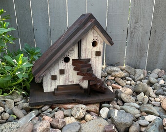 Large Post Mount Birdhouse, Rustic Unique Birdhouse, Cedar Wooden Birdhouse, Bird House Condo, Farmhouse Birdhouse, Garden Birdhouse