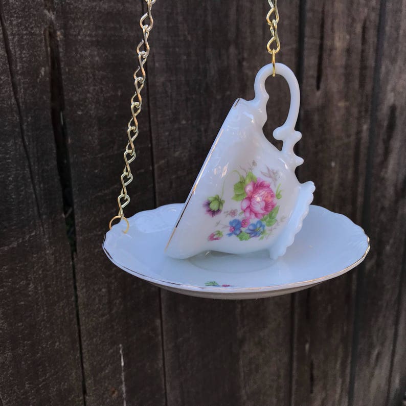 Hanging Teacup Bird Feeder With Bird Seed Bone China Japan Etsy