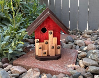 Rustic Birdhouse, Red, Functional Bird House, Outdoor Birdhouse, Bird House, Hand Painted, Artistic Birdhouse