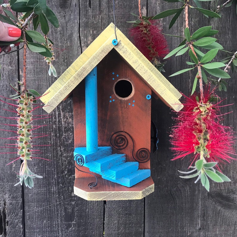 Birdhouse Hand Painted Rustic Outdoor Bird House Handmade Etsy