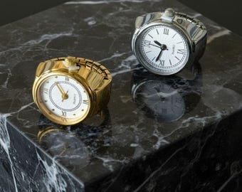 Finger Watch Ring, Y2K Vintage Jewelry, 18K Gold Plated Stainless Steel Watch, Retro Elastic Band Ring Watch, Unique Gift for Her or Him