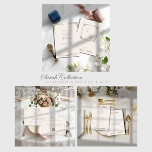 Suite de mariage de luxe, papeterie du jour crème expresso, programme d'invitations à l'ancienne et RSVP, modèle sur toile