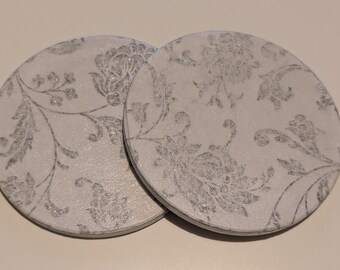 Silver Arabesque Coaster - Moroccan Pattern Ceramic Coaster, Elegant Decor
