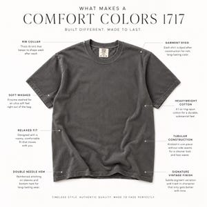 Puede incluir: Una camiseta gris carb&oacute;n de manga corta con cuello acanalado, te&ntilde;ido en prenda y algod&oacute;n pesado de 6,1 oz. La prenda presenta un ajuste relajado, construcci&oacute;n tubular y costuras de doble aguja en el dobladillo, etiquetada como Comfort Colors 1717.