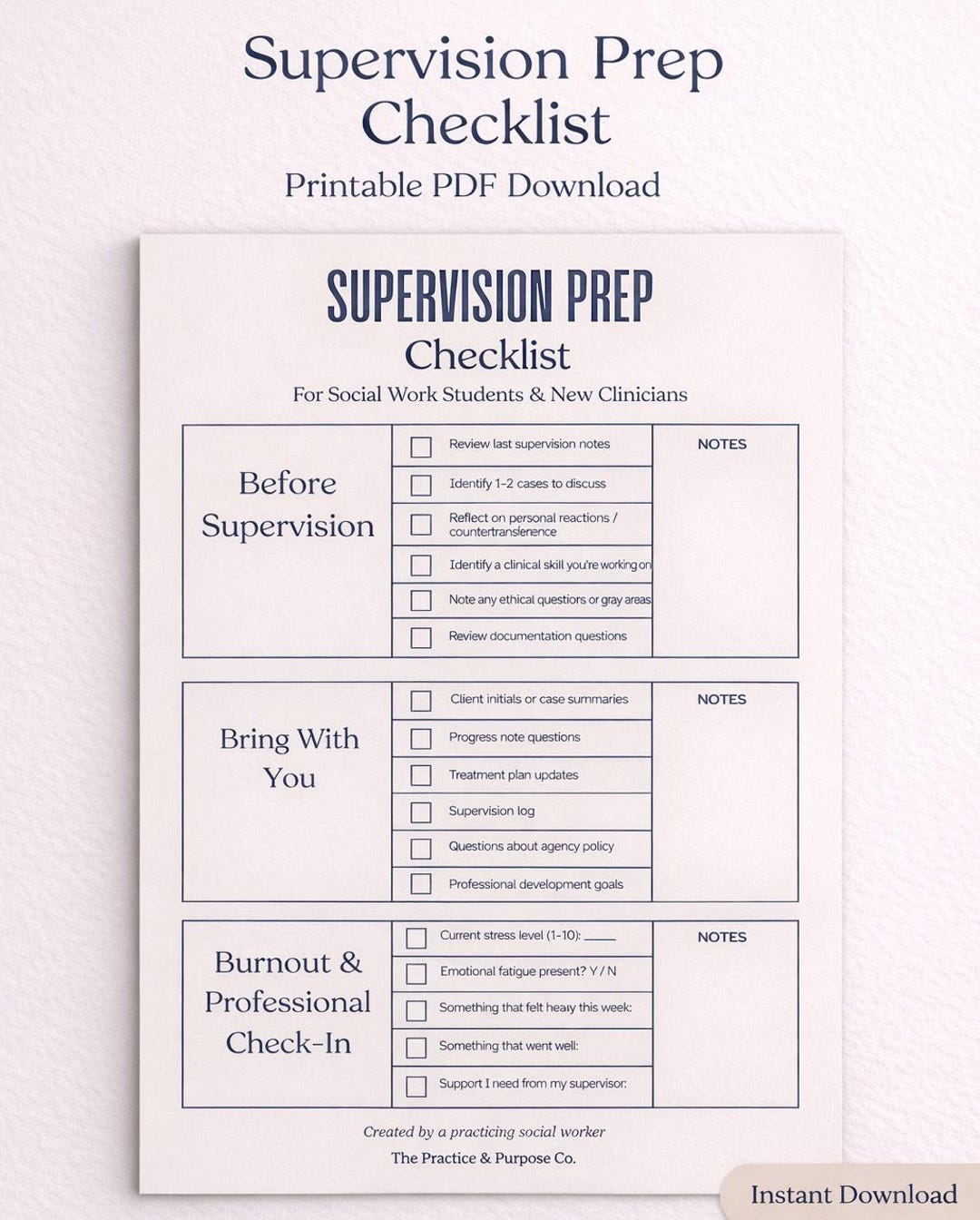 Supervision Checklist.pdf Social Work Supervision Prep Checklist | MSW Internship Clinical ...