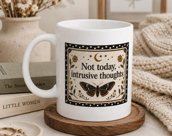 Mental Health Coffee Mug Gothic Moth Therapist Gift Anxiety Support Coffee Cup Botanical