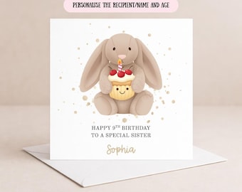 Personalized Bunny Birthday Card – Cupcake Design