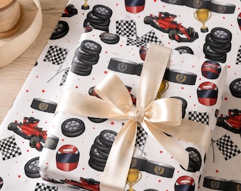 Race Car Wrapping Paper A3 Sheets | Kids Gift Wrap | Motorsport Birthday Wrapping Paper | Racing Car Gift Wrap | Boys Wrapping Paper |