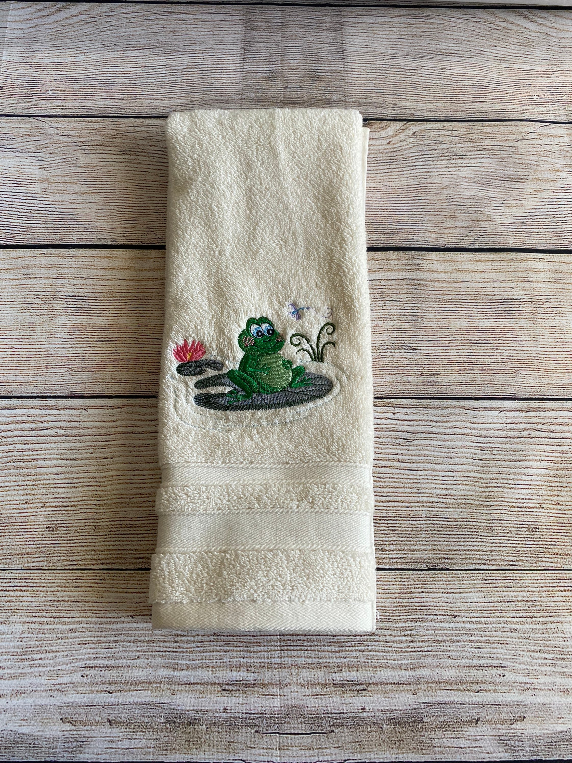 Frog Embroidered Hand Towel or Washcloth Etsy