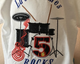 Personalized Embroidered Rock And Roll Tshirt with Applique number