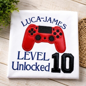 Personalized Gamer Embroidered Birthday Tshirt with Number