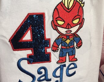 Personalized  Marvel  Captain Embroidered Birthday Tshirt with Applique number