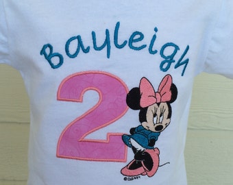 Personalized Disney Embroidered Birthday Minnie Mouse Tshirt with Applique number