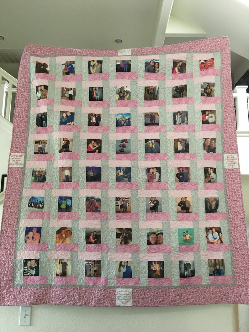 Create Your Own Photo Memory Quilt With Embroidered Sayings Etsy