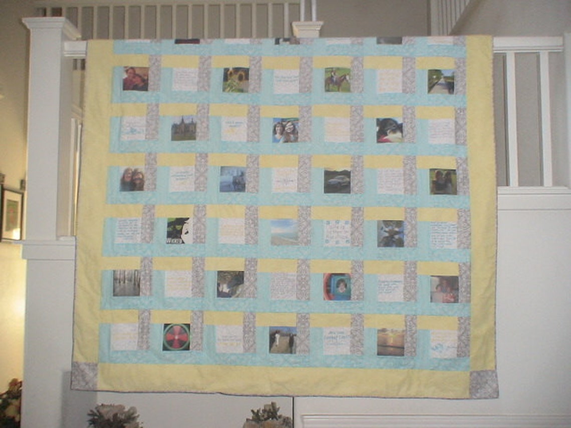 Create Your Own Photo Memory Quilt With Embroidered Sayings Etsy