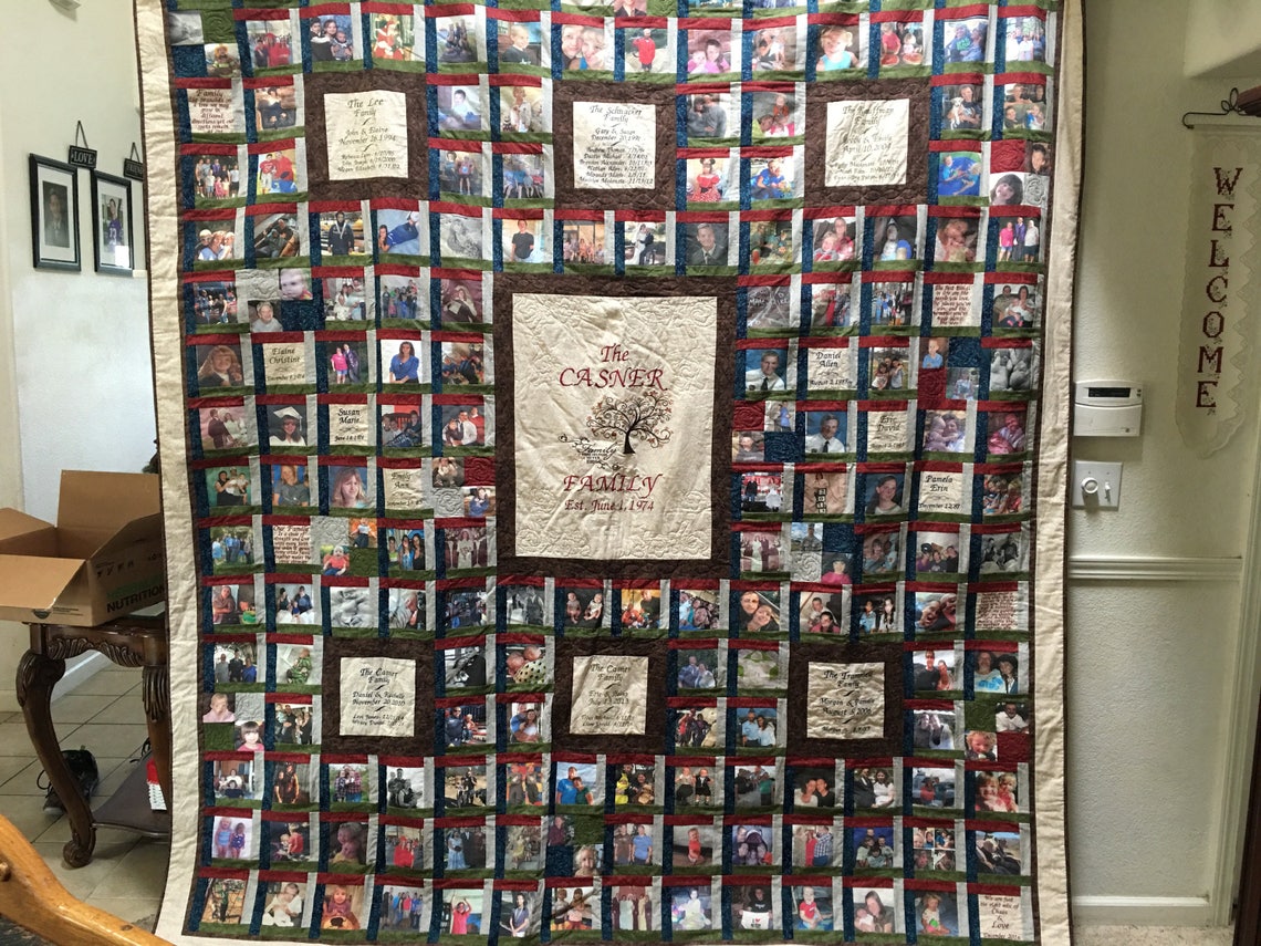 Create Your Own Photo Memory Quilt With Embroidered Sayings Etsy