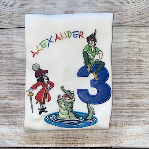 Personalized Embroidered Peter Pan Hook And Croc Tshirt with Applique number