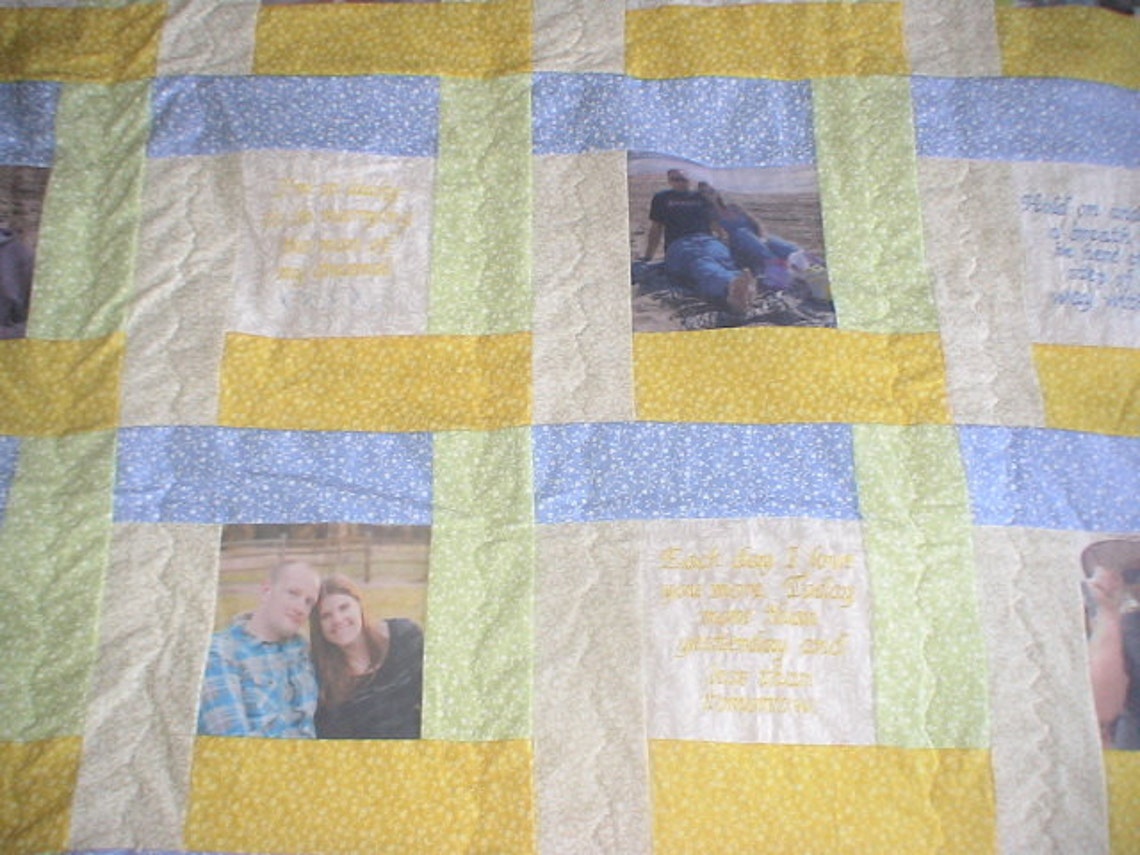 Create Your Own Photo Memory Quilt With Embroidered Sayings Etsy
