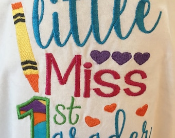 1st Grade First Day Of School Embroidered Tshirt