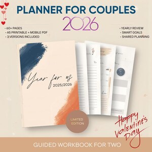 Paare-Kalender 2025–2026 | Jährlicher Beziehungsziel-Planer | Bedeutungsvolles Valentinstagsgeschenk für Paare | Druckbar & Digital