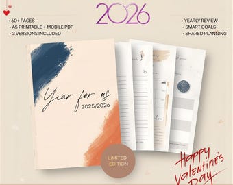 Couples Planner 2025–2026 | Yearly Relationship Goals Planner | Meaningful Valentine’s Day Gift for Couples | Printable & Digital