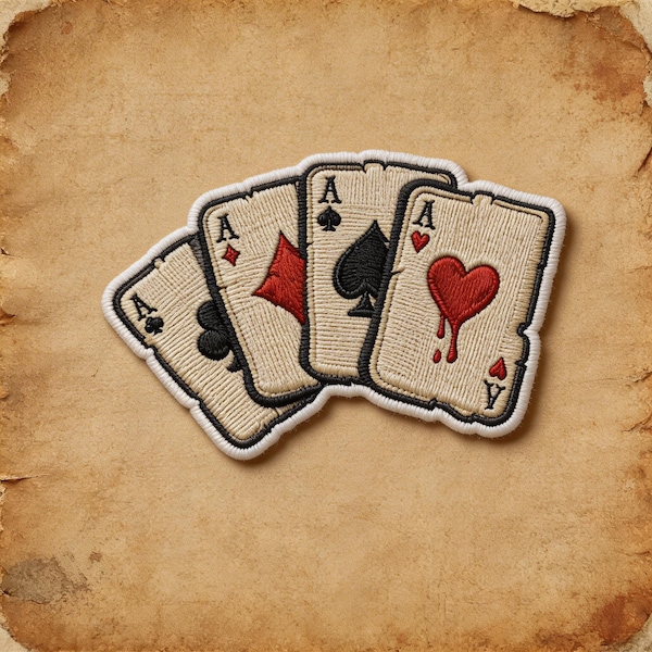 Parche bordado termoadhesivo de cuatro ases de naipes / Aplique bordado de casino de póker vintage / Decoración para chaqueta, mochila y vaqueros