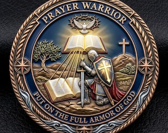 Prayer Warrior Challenge Coin, Christian Knight Medallion, Daily Devotional , Custom Engraved Religious Gift, Spiritual Baptism Keepsake