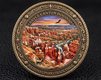 Bryce Canyon Hoodoo Coin Vintage National Park Challenge Coin Pocket Token Custom Engraved Souvenir Gift for Hiker Outdoor Birthday