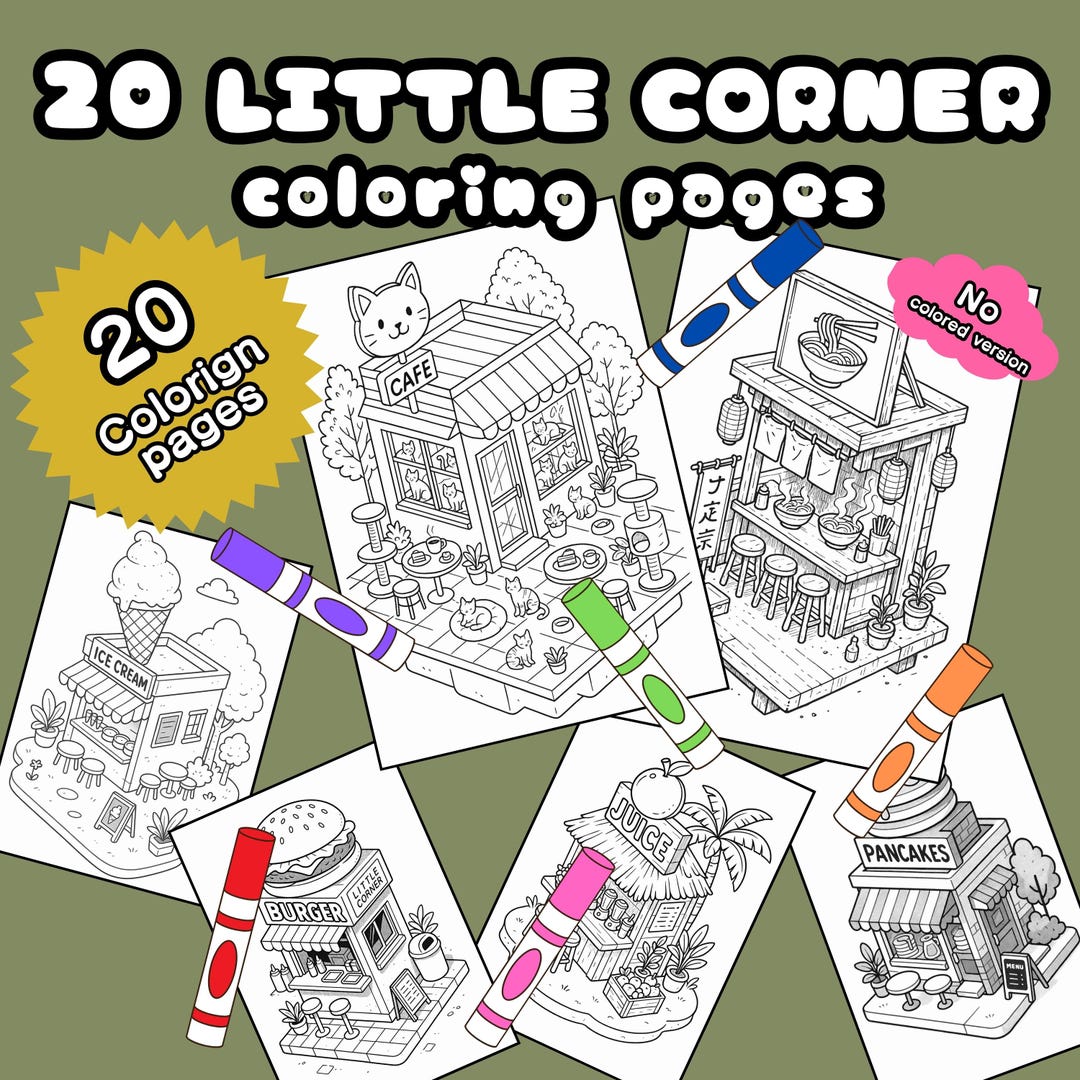 20 Little Corner Coloring Book, Pages for Adults and Kids, Digital ...